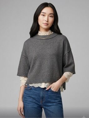 NWT Simply Vera Luxe Charcoal Cashmere Blend Short Sleeve Sweater Women's XSmall